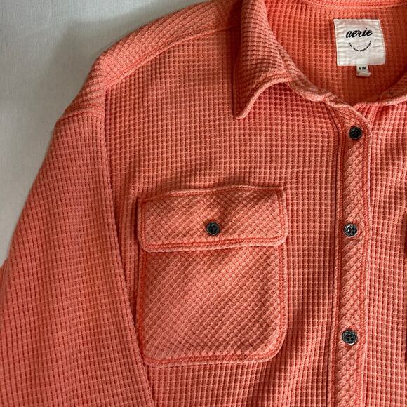 Arie Lumber Janes Waffle Knit Shirt Shacket Women's Size Medium Peach Button Up - Picture 3 of 9